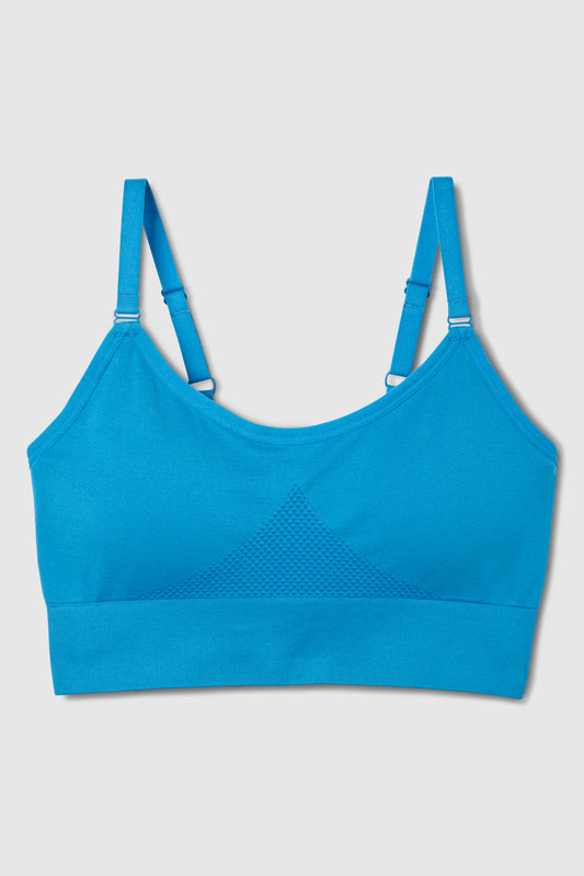 90 Degrees Zip Front Seamless Sports Bra in Blue